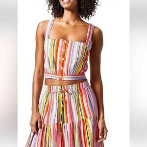 NWOT Aqua Multi Color Stripe Button Crop Top